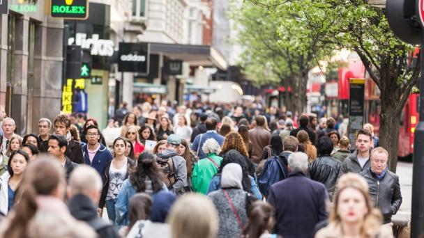 Crowded high street in the UK